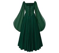 Women's Renaissance Medieval Fairy Dress with Bell Sleeves and Slit