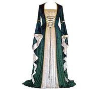 Women's Renaissance Medieval Marie Antoinette Ball Gown Victorian Lace Up Flare Sleeve Long Gown Halloween Party Costume (7# Green, L)