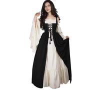 Womens Renaissance Medieval Vintage Maxi Dresses Halloween Ball Gown Victorian Gothic Dress Up Costumes Party Long Dress Black