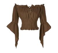 Womens Renaissance Peasant Blouse Off Shoulder Trumpet Sleeve Tops