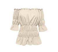 Womens Renaissance Shirt Medieval Pirate Steampunk Peasant Top Off Shoulder Blouse Halloween Costume Cosplay Outfit Beige