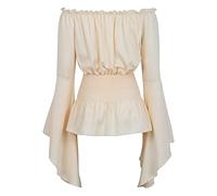 Women's Renaissance Top Medieval Blouse with Corset Waist Belt Pirate Halloween Costume Off Shoulder Vintage Boho Tunic Tops Trumpet Sleeves Off Shoulder Gothic Victorian Shirt, beige, M