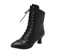 Womens Renaissance Victorian Boots Almond Toe Mid Calf Vintage Witch Boots | Retro Cone Heel Western Medieval Granny Booties with Side Zipper Casual Classic Halloween Cosplay Costume Daily Wear Shoes