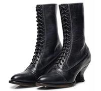 Womens Renaissance Victorian Boots Almond Toe Mid Calf Vintage Witch Boots | Retro Cone Heel Western Medieval Granny Booties with Side Zipper Casual Classic Halloween Cosplay Costume Daily Wear Shoes