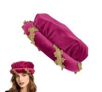 Women's Renaissance Vintage Gold Trim Padded Hat | Medieval Headpiece with Rolled Edge Accessory for Halloween Parties and Stage Parties as well as