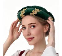 Women's Renaissance Vintage Gold Trim Padded Hat | Medieval Headpiece with Rolled Edge Accessory for Halloween Parties and Stage Parties as well as