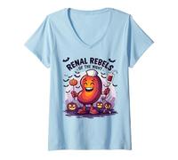 Womens Renal Rebels of The Night Funny Dialysis Nurse Halloween V-Neck T-Shirt