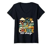 Womens Renewable Energy Charge Into Change V-Neck T-Shirt