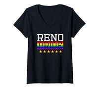 Women's Reno Pride Nevada Gay Lesbian Queer LGBT Rainbow Flag V-Neck T-Shirt