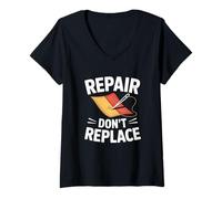 Women's Repair Dont Replace Visible Mending Slow Fashion Repair V-Neck T-Shirt