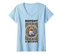 Womens Repent and Believe! Bible Verses, Repentance V-Neck T-Shirt