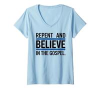 Women's Repent and Believe in The Gospel Christian V-Neck T-Shirt