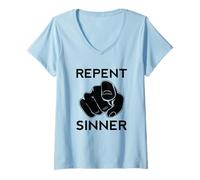 Women's Repent Sinner Funny Christian Bible Jesus Lord Woman Savior V-Neck T-Shirt