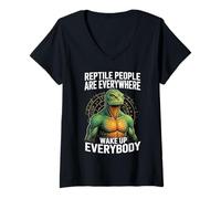 Women's Reptile People are Everywhere Wake Up Everybody V-Neck T-Shirt