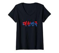 Womens Republic of Korea Cool Hangul Word Taeguk Colors V-Neck T-Shirt