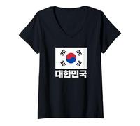 Womens Republic of Korea Korean Flag and Hangul Word V-Neck T-Shirt