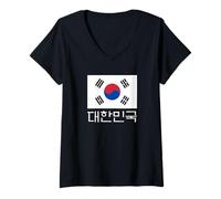 Womens Republic of Korea Korean Flag and Hangul Word V-Neck T-Shirt
