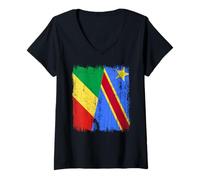 Womens Republic of the Congo Congo Half Flag V-Neck T-Shirt