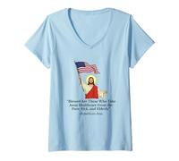 Womens Republican Jesus Holding American Flag Protest V-Neck T-Shirt