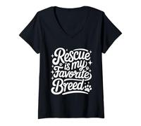 Womens Rescue is My Favorite Breed - Dog Cat Animal Paw Lover V-Neck T-Shirt