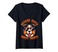 Womens Rescue Vibes Furry Tribes Funny Dog Lover V-Neck T-Shirt