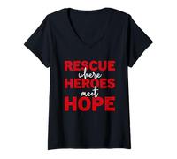 Womens Rescue Where Heroes Meet Hope SAR First Responder V-Neck T-Shirt