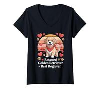 Womens Rescued Golden Retriever Best Dog Ever Hearts V-Neck T-Shirt