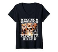 Women's Rescued is My Favorite Breed 90s Style Dog Owner V-Neck T-Shirt