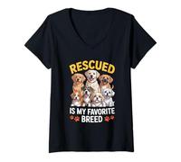 Women's Rescued is My Favorite Breed Dog Adoption Paw V-Neck T-Shirt