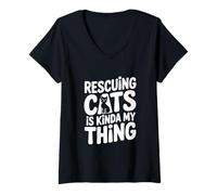 Womens Rescuing Cats is Kinda My Thing Cat Lover V-Neck T-Shirt