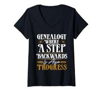 Womens Research Anchestry Historian Family Tree Progress Genealogy V-Neck T-Shirt