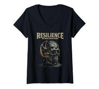 Womens Resilience Cracked Skull Strength Recovery Quote V-Neck T-Shirt