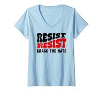 Womens Resist Erase Hate Stop the Hate Protest Fight Racism Eracism V-Neck T-Shirt