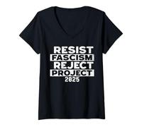 Womens Resist Fascism Reject Project 2025 V-Neck T-Shirt