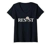 Womens RESIST Floral Anti Trump Political Protest V-Neck T-Shirt