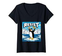 Womens Resist Penguins Climate Change Message V-Neck T-Shirt