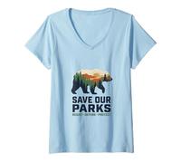 Women's Resist Save Our Parks National Park Bear Nature Protection V-Neck T-Shirt