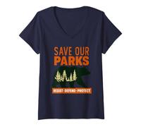 Women's Resist Save Our Parks National Park Bear Nature Protection V-Neck T-Shirt