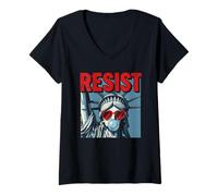 Women's Resist Statue Liberty Bubblegum Protest Equality V-Neck T-Shirt