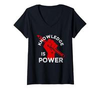 Women's Resist T-Shirt | Education Resistance | Knowledge is Power V-Neck T-Shirt, Black, Medium