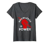 Women's Resist T-Shirt | Education Resistance | Knowledge is Power V-Neck T-Shirt, Dark Heather Grey, Small