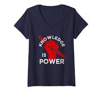 Women's Resist T-Shirt | Education Resistance | Knowledge is Power V-Neck T-Shirt, Navy Blue, XX-Large