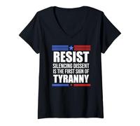 Womens Resist Tyranny No King Pro Democracy Dies Silence I Dissent V-Neck T-Shirt