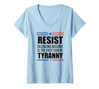 Womens Resist Tyranny Pro Democracy Dies in Silence Dissent No King V-Neck T-Shirt