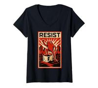 Womens Resisting Frog Lover with Foot On Ice Cube Propaganda Poster V-Neck T-Shirt