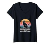 Womens Respawn Me After Feeding Time Cat Retro V-Neck T-Shirt