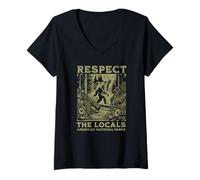 Womens Respect Locals Sasquatch American National Parks Bigfoot V-Neck T-Shirt