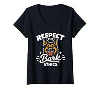 Women's Respect The Bark Ethics, German Shepherd Humor V-Neck T-Shirt