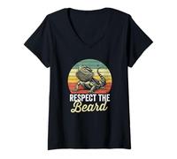 Womens Respect The Beard Vintage Sunset Bearded Dragon Lizard Lover V-Neck T-Shirt