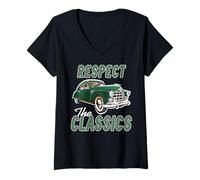 Womens Respect The Classics Vintage Auto Car Lover V-Neck T-Shirt